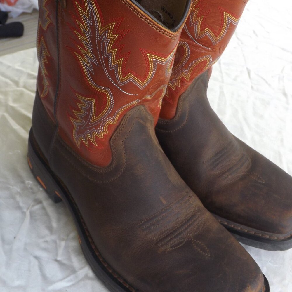 Ariat Workhog Leather Cowboy Western Boots Youth Size 5.5 Brown Orange